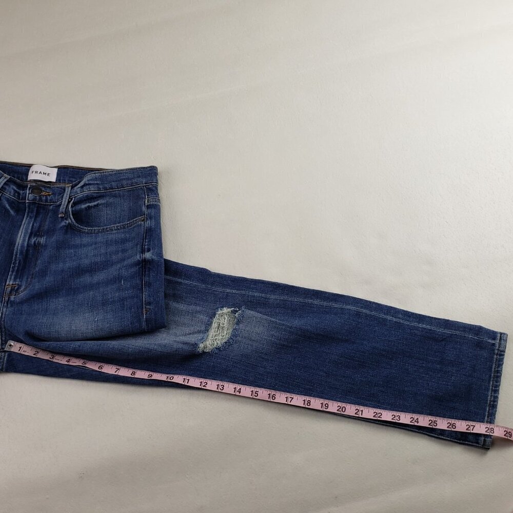 Frame Le Beau Straight Jean Womens 28 Blue Medium Wash Distress Ankle High Rise - Picture 11 of 11